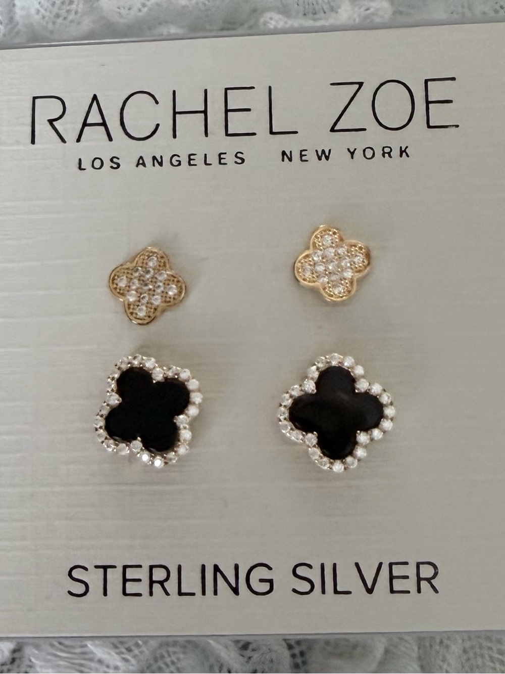 Rachel Zoe Gold Crystal and Black Clover Stud Earring Duo